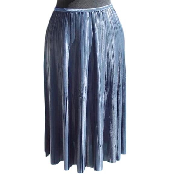 Cache Silver Gray Metallic Luxe Pleated Stretch Waist Soft Skirt NWT $178 New XL - Picture 1 of 6